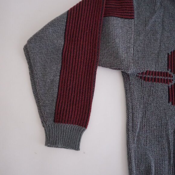 Vtg '80s Pacific Coast Gray Maroon Biggie Cosby Eclectic Knit Crewneck Sweater L - Picture 8 of 9